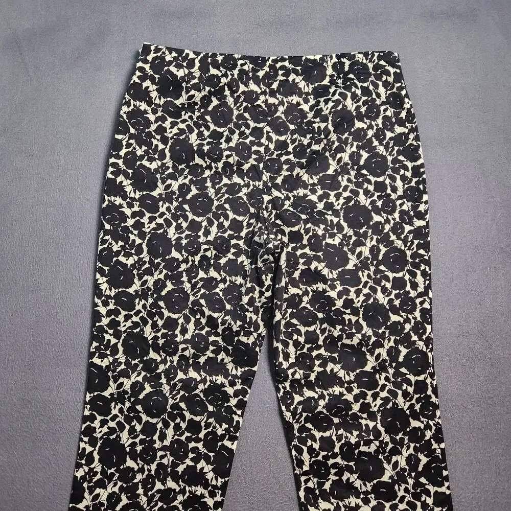 Talbots Heritage Pants Women 12P Black Rose Floral Mid Rise Straight Leg